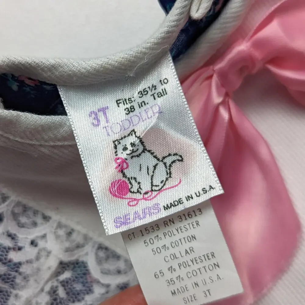 Vintage Sears Dress Girls Size 24m Blue Floral Frilly Bow